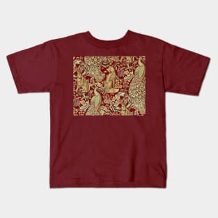 FOREST ANIMALS , PEACOCKS , FOX AND HARE IN RED Kids T-Shirt